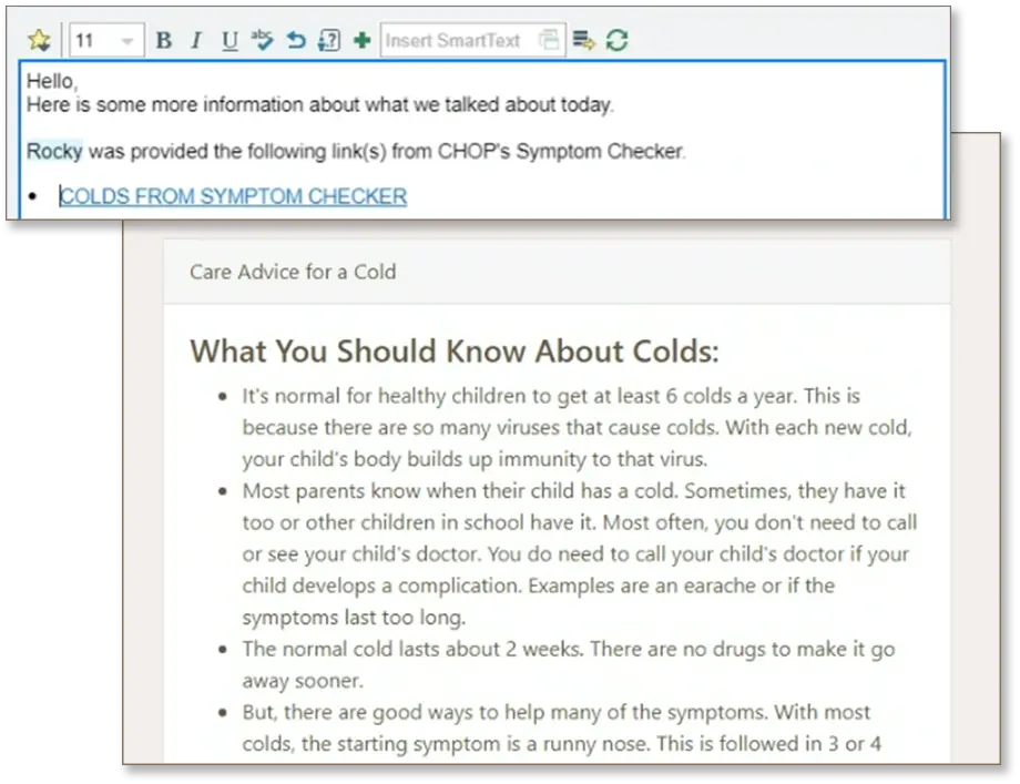 A website page with information about colds.