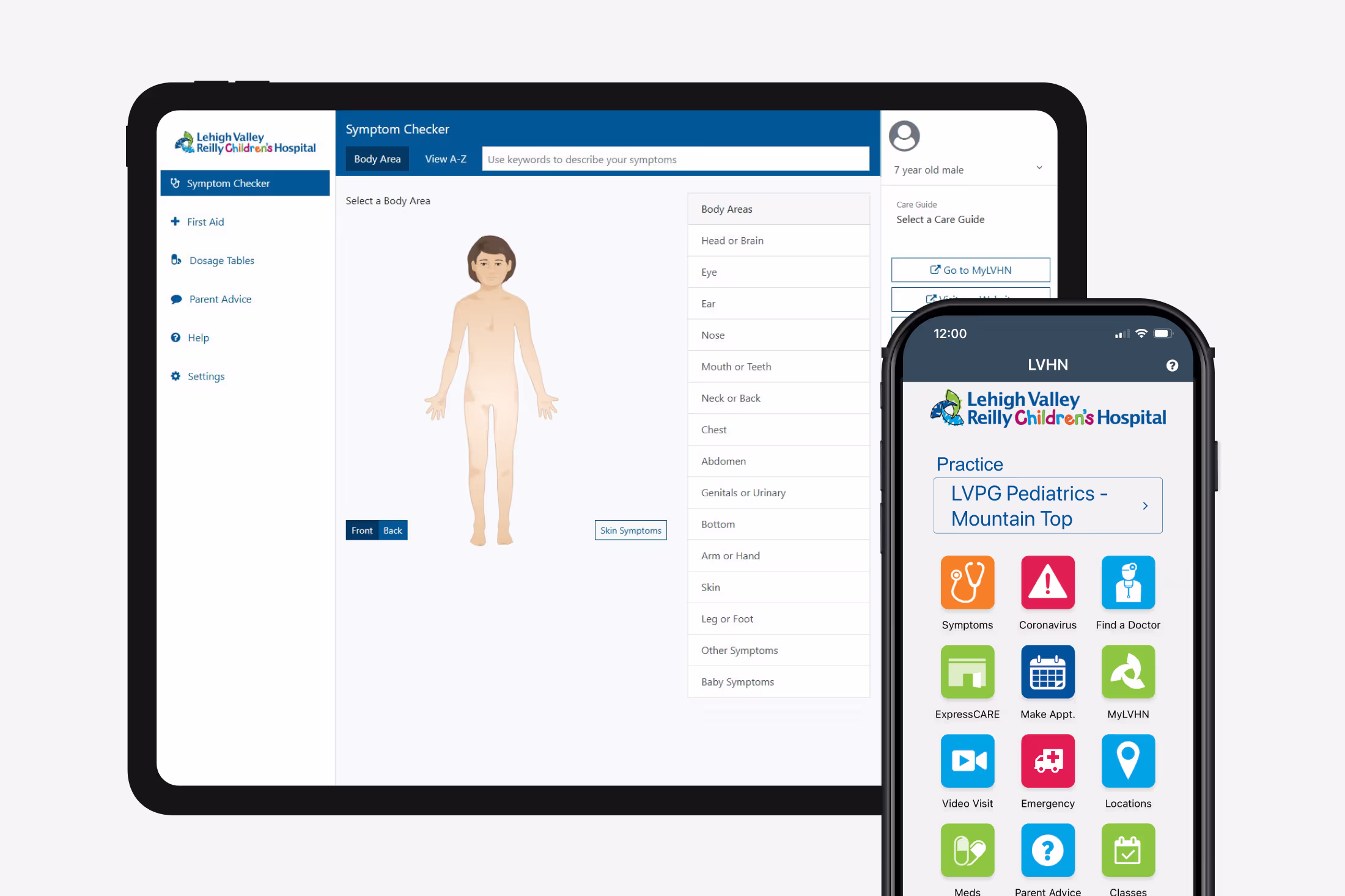 A computer screen shows a medical chart of a child.