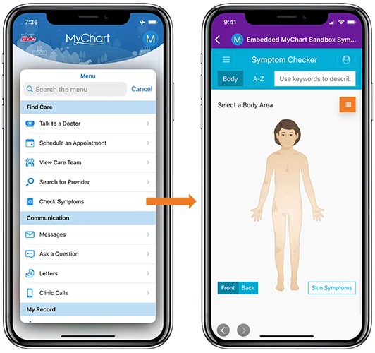 A cell phone with a menu screen and a medical app.