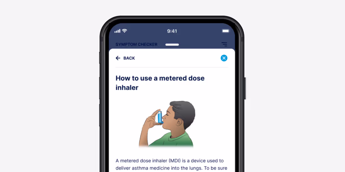 A cell phone with a picture of a man taking a metered dose of an inhaler.